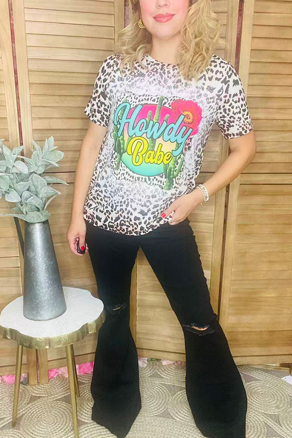 HOWDY BABE leopard & cactus printed short sleeve t-shirt XCH12575