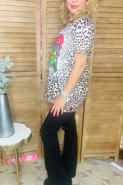HOWDY BABE leopard & cactus printed short sleeve t-shirt XCH12575