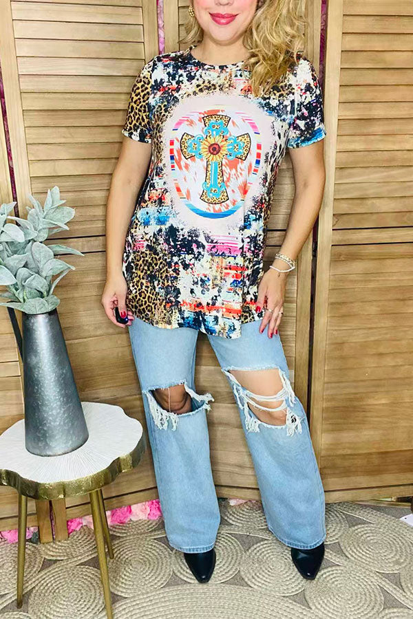 Multi color printed cross short sleeve women t-shirt XCH0722-22