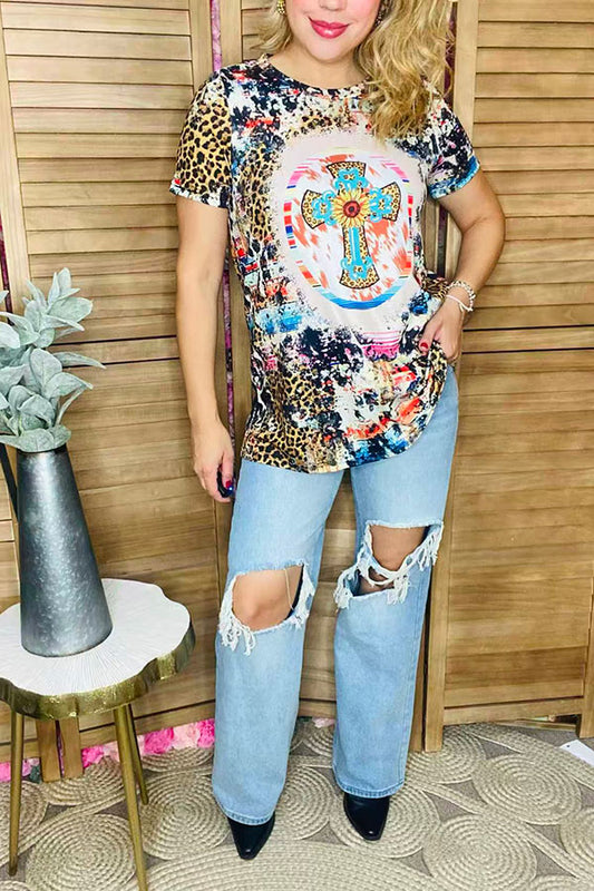 Multi color printed cross short sleeve women t-shirt XCH0722-22