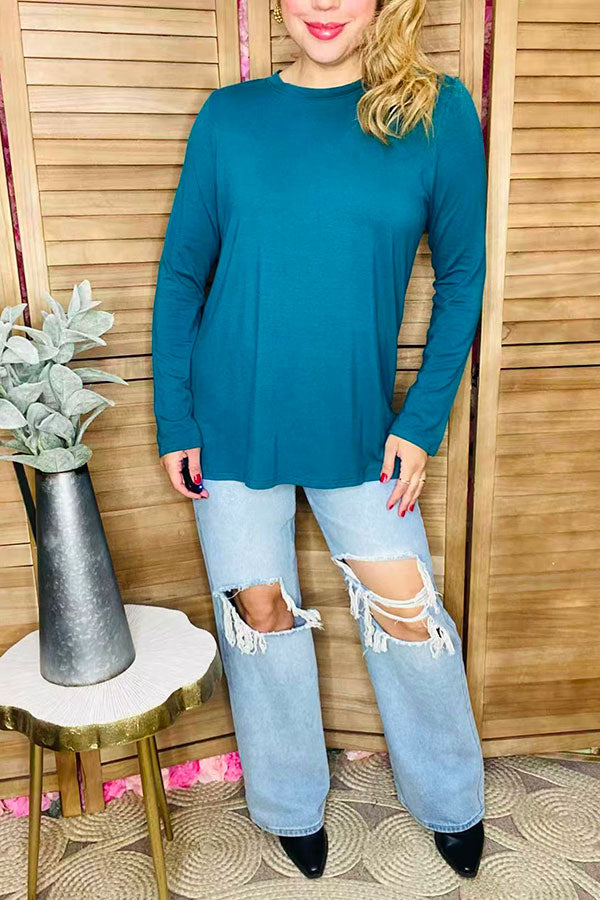 Solid Teal color long sleeve women t-shirt YMY15529