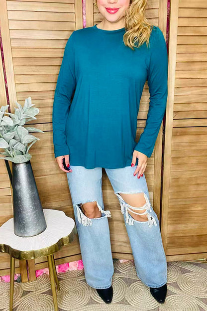 Solid Teal color long sleeve women t-shirt YMY15529