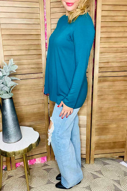 Solid Teal color long sleeve women t-shirt YMY15529