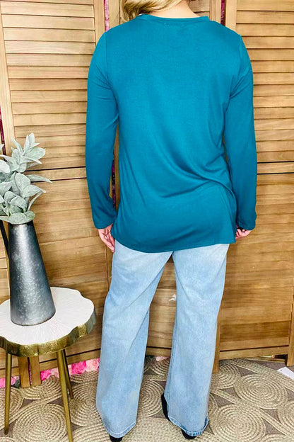 Solid Teal color long sleeve women t-shirt YMY15529