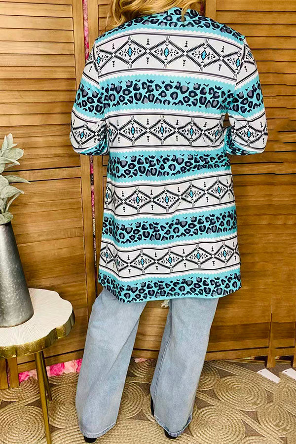 Western aztec & leopard printed long sleeve women cardigan XCH15895 IS10