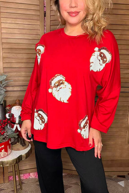 Sequin santa claus patch red women sweatshirts pullover tops XCH16546