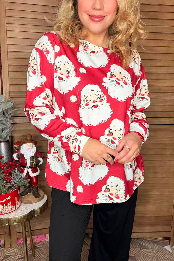 Christmas santa claus printed long sleeve women top XCH16677