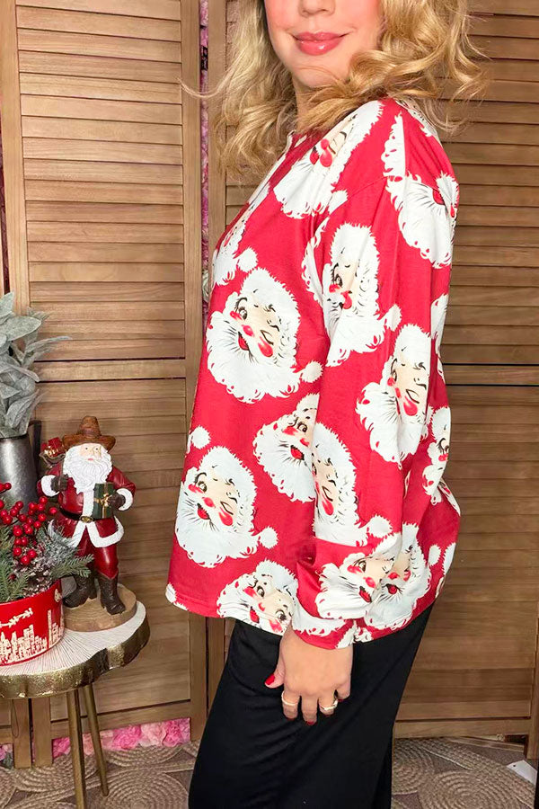 Christmas santa claus printed long sleeve women top XCH16677