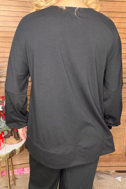 Sequin christmas element round neck long sleeve sweatshirts w/slit XCH16536