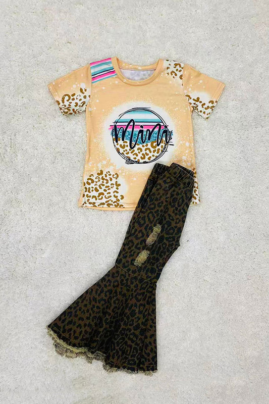 Cream Mini prints leopard short sleeve girls t-shirt D2724