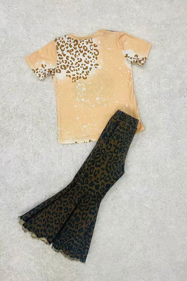 Cream Mini prints leopard short sleeve girls t-shirt D2724