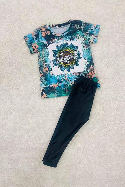 "BLESSED" multicolor animal print sunflower short sleeve t-shirt D1017-9