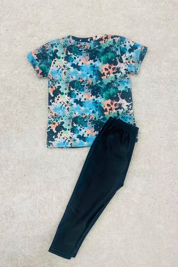 "BLESSED" multicolor animal print sunflower short sleeve t-shirt D1017-9