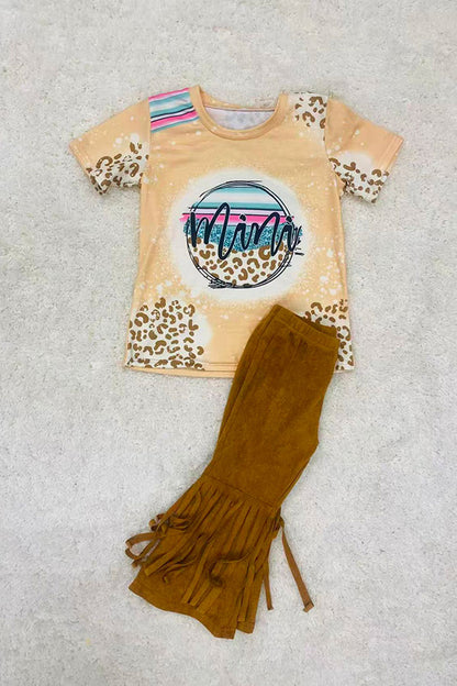 Cream Mini prints leopard short sleeve girls t-shirt D2724