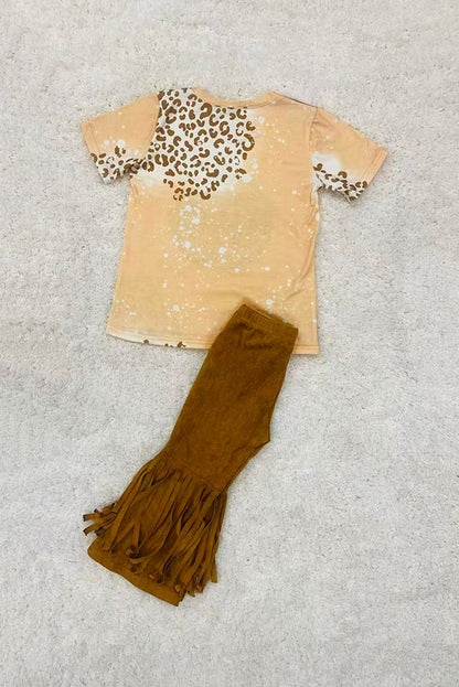 Cream Mini prints leopard short sleeve girls t-shirt D2724