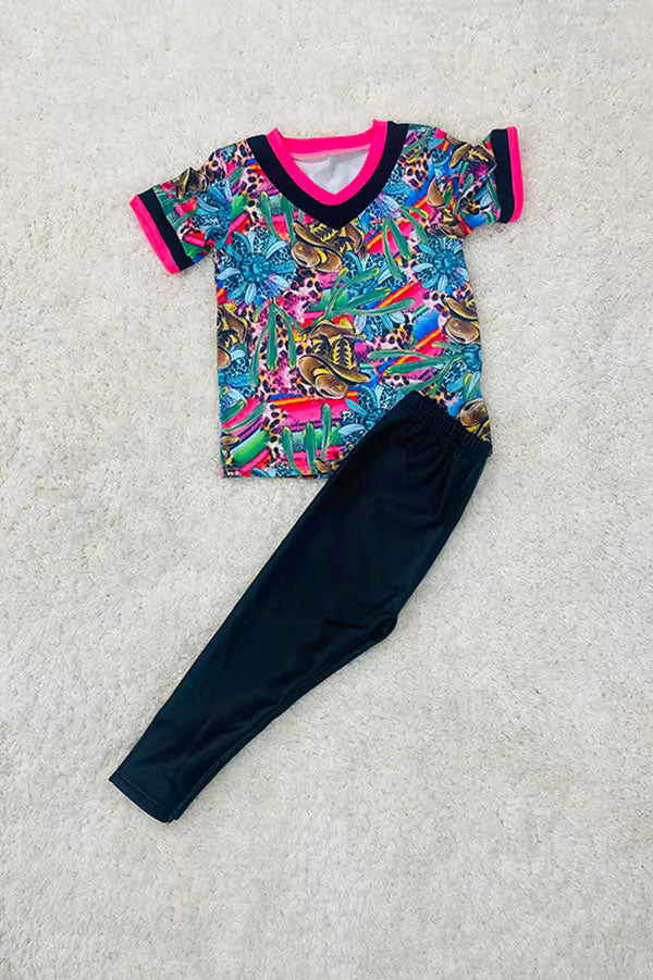 Western leopard patchwork western printed girls boutique top DLH1215-26