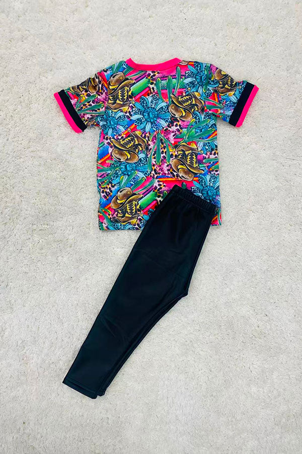 Western leopard patchwork western printed girls boutique top DLH1215-26