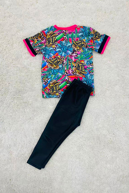 Western leopard patchwork western printed girls boutique top DLH1215-26