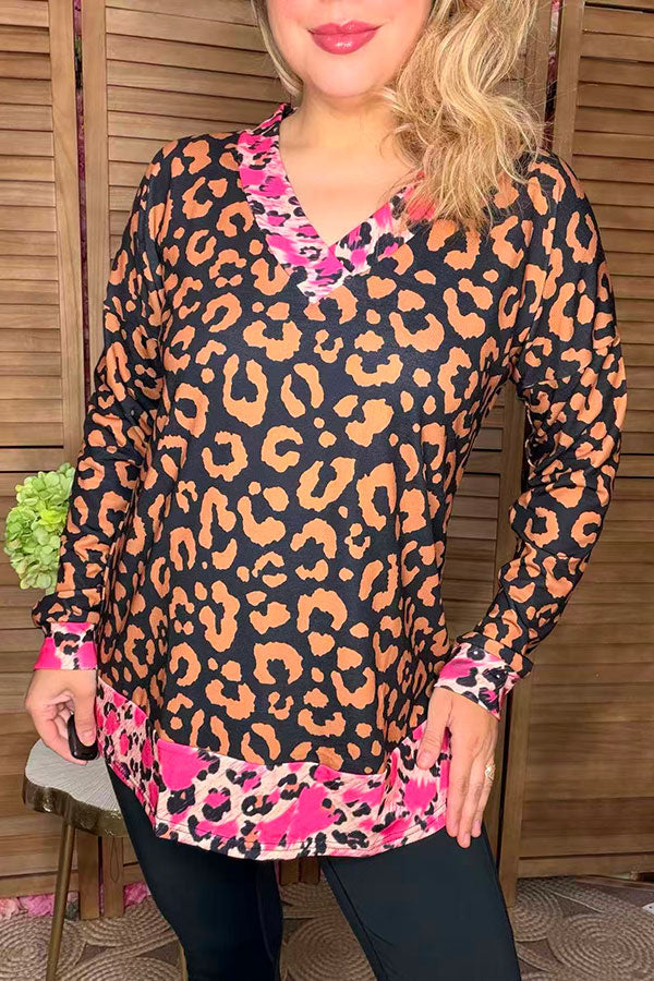 Leopard long sleeve women tops w/v-neckline YMY13849 (DS6)