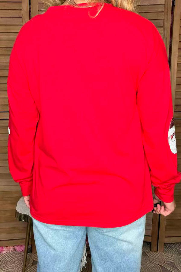 Christmas sequin santa patch red long sleeve women blouse XCH16569