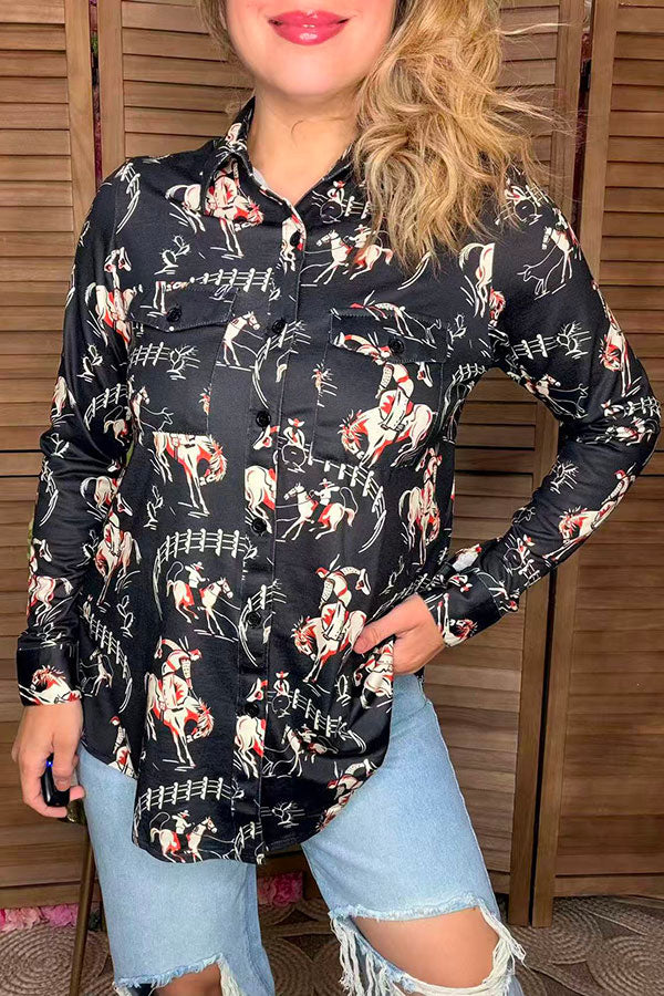 Western riding horse long sleeve women shirts w/buttons GJQ16446