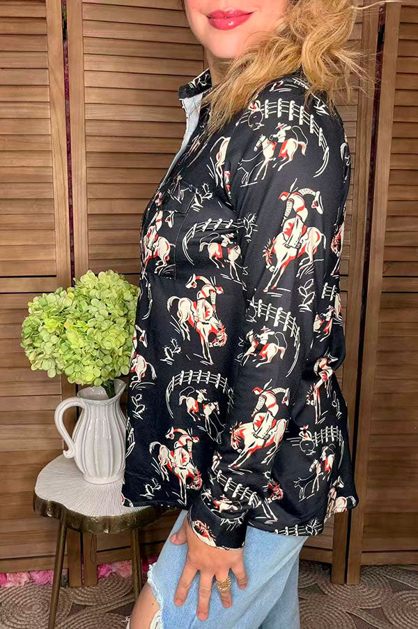 Western riding horse long sleeve women shirts w/buttons GJQ16446