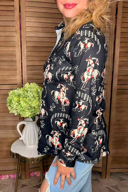 Western riding horse long sleeve women shirts w/buttons GJQ16446
