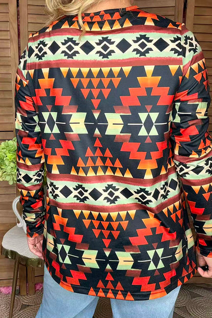 Multi color western aztec printed long sleeve women blouse XCH16539