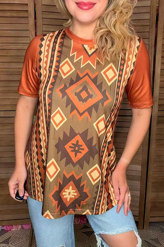 Serape & Aztec brown color short sleeve women t-shirt GJQ16617