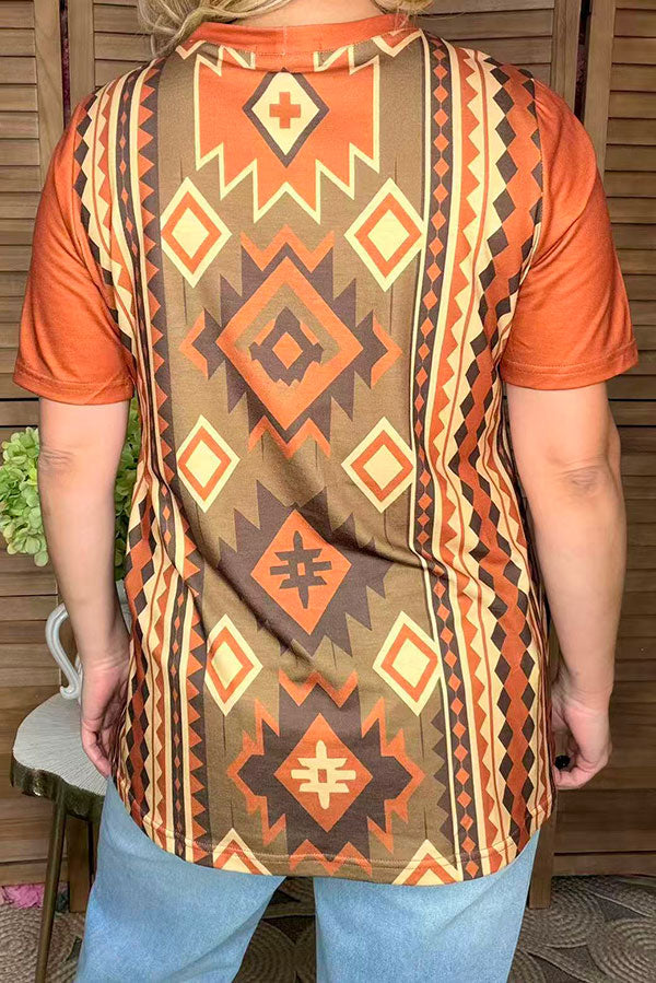 Serape & Aztec brown color short sleeve women t-shirt GJQ16617