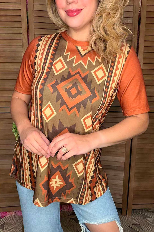 Serape & Aztec brown color short sleeve women t-shirt GJQ16617