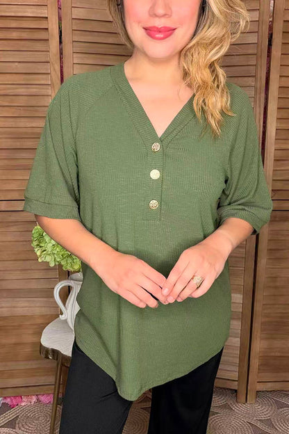Green ribbed knitted fabric short sleeve women top SP16450