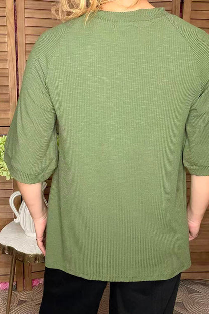 Green ribbed knitted fabric short sleeve women top SP16450