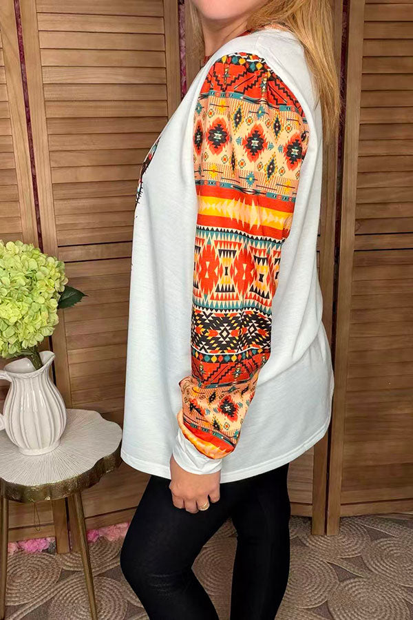 Western White Cactus & Aztec printed long sleeve women t-shirt XCH10516