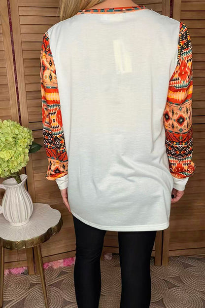 Western White Cactus & Aztec printed long sleeve women t-shirt XCH10516