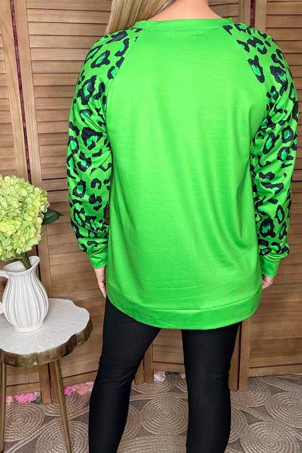 Christmas santa printed green leopard women blouse XCH16595