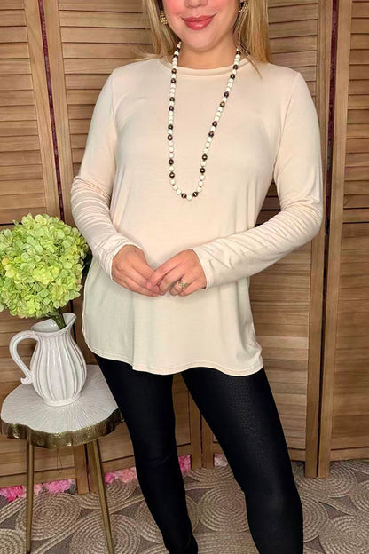 Cream solid color long sleeve women top YMY15533