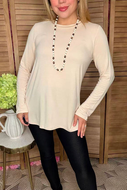 Cream solid color long sleeve women top YMY15533