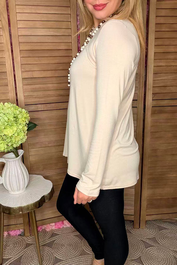 Cream solid color long sleeve women top YMY15533