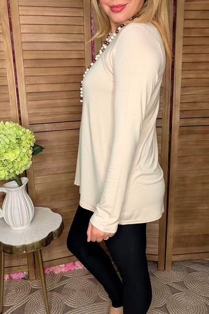 Cream solid color long sleeve women top YMY15533