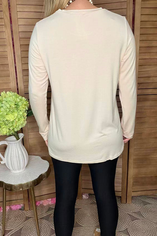 Cream solid color long sleeve women top YMY15533