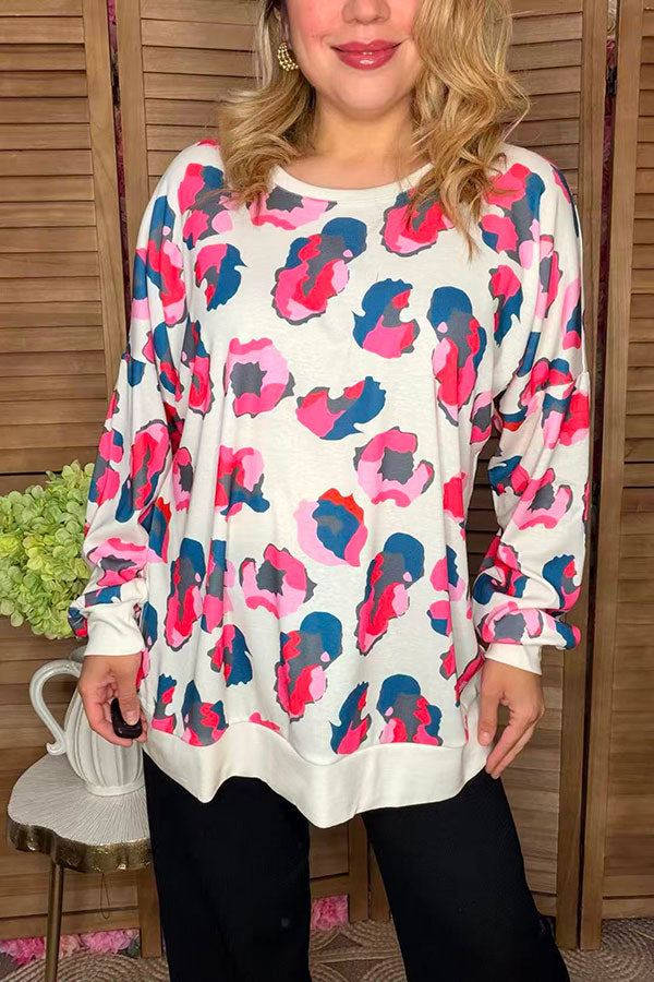 Multicolor leopard printed long sleeve women tops GJQ15599