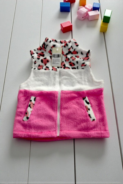 Leopard & white & pink fleece sleeveless girls vest XCH02030