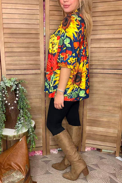 Floral printed half sleeve baby doll style women blouse XCH1666