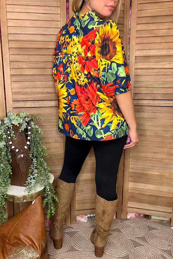 Floral printed half sleeve baby doll style women blouse XCH1666