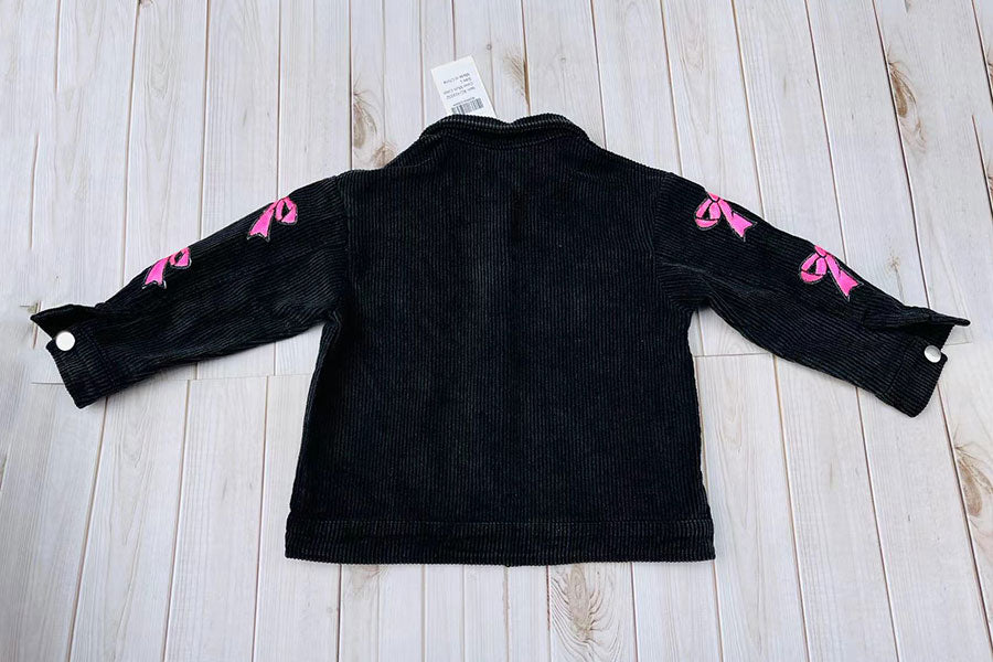 Pink sequin bow black corduroy long sleeve girls jacket XCH03032