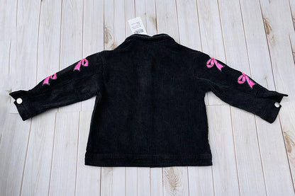Pink sequin bow black corduroy long sleeve girls jacket XCH03032