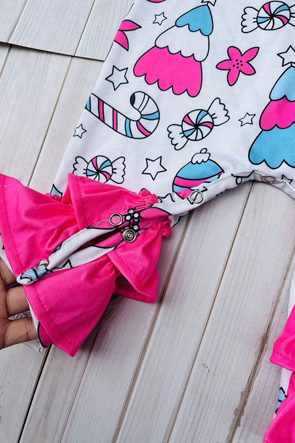 Christmas printed pink ruffle infant baby romper XCH05030