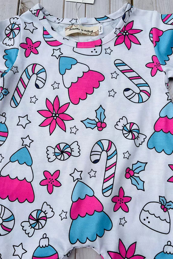 Christmas printed pink ruffle infant baby romper XCH05030