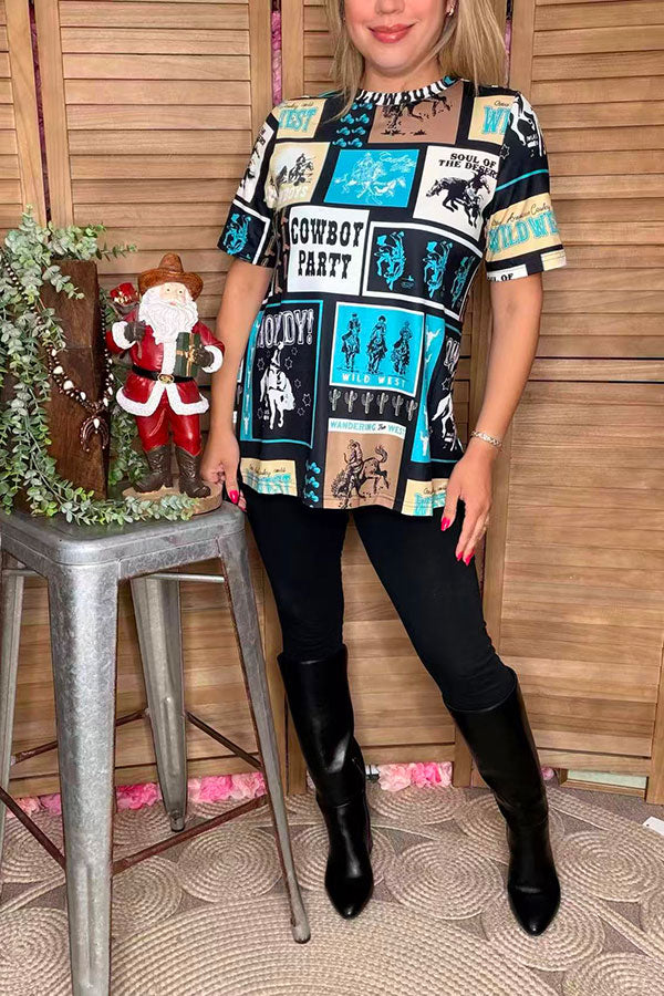 Western patterns printed short sleeve women t-shirt XCH16678